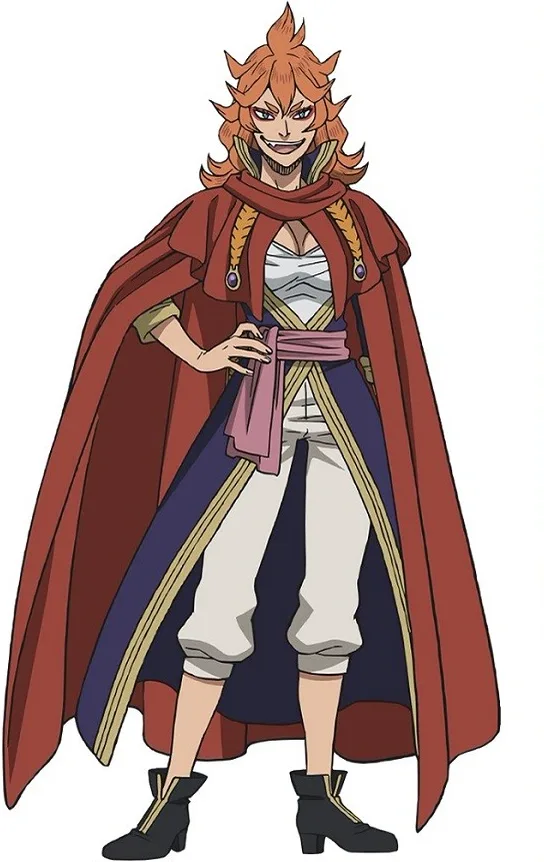 Wild-maned red-haired woman with a fierce grin, fists wreathed in roaring orange flames