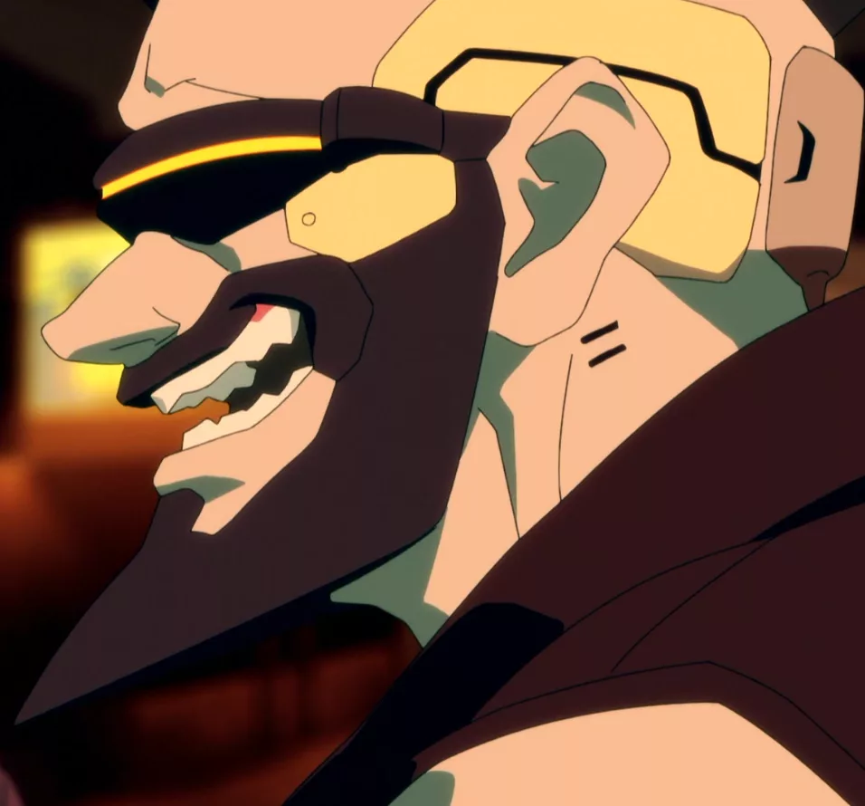 A lanky man with distinctive facial cyberware and casual street gear.