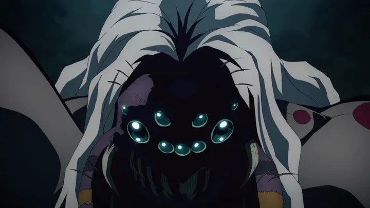 Scene from the Mount Natagumo Arc arc of Demon Slayer: Kimetsu no Yaiba