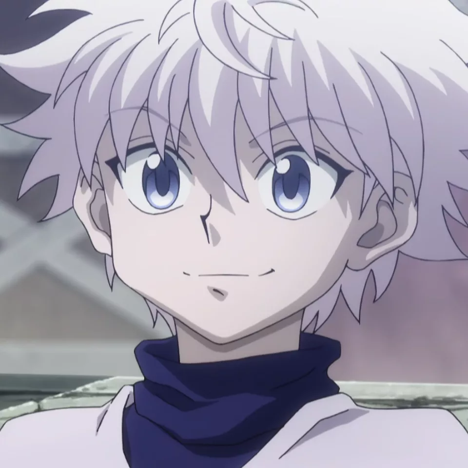 A silver-haired boy in a loose shirt, watching with a cool, alert expression.